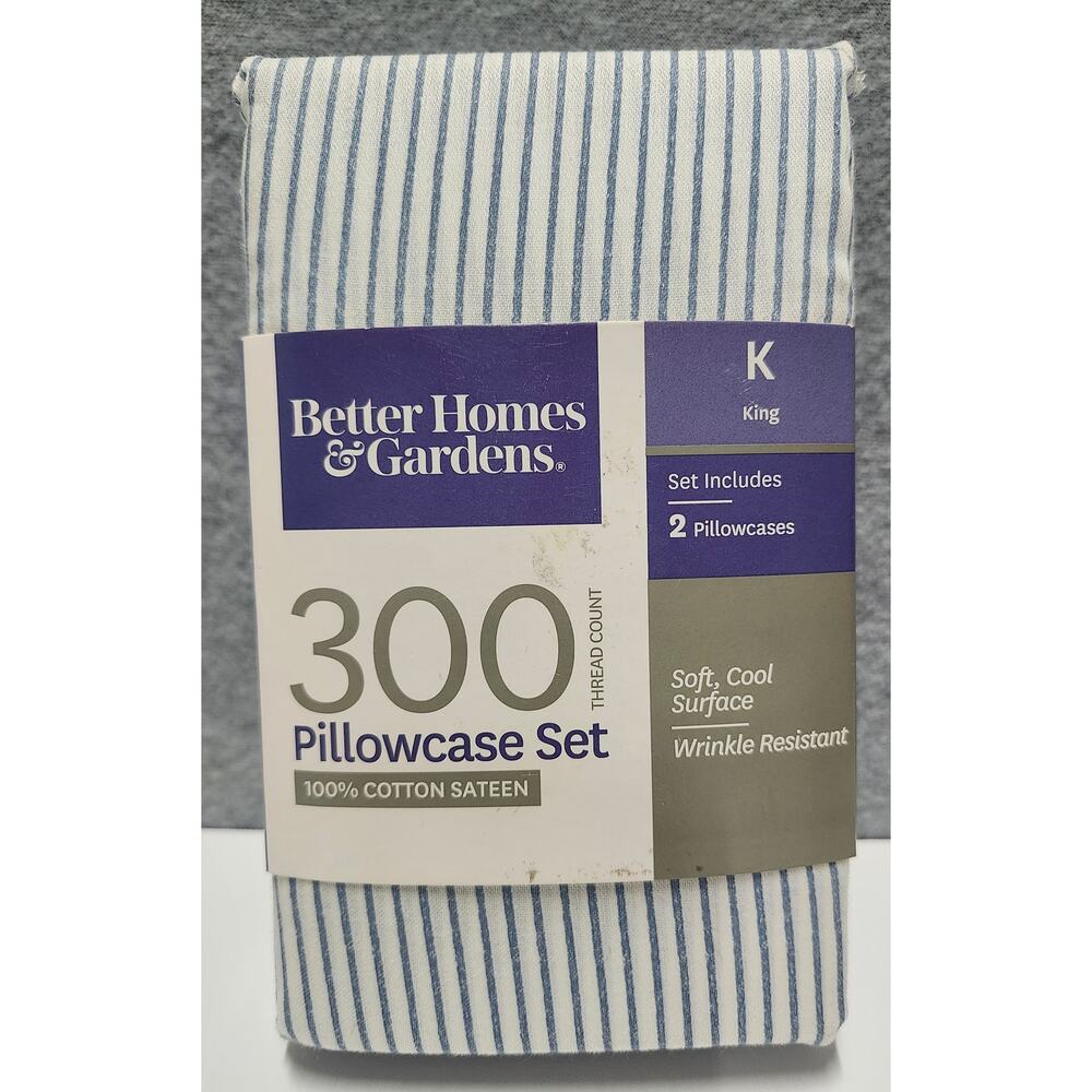 Better Homes Gardens Blue Pinstripe King Pillowcases 300TC Cotton